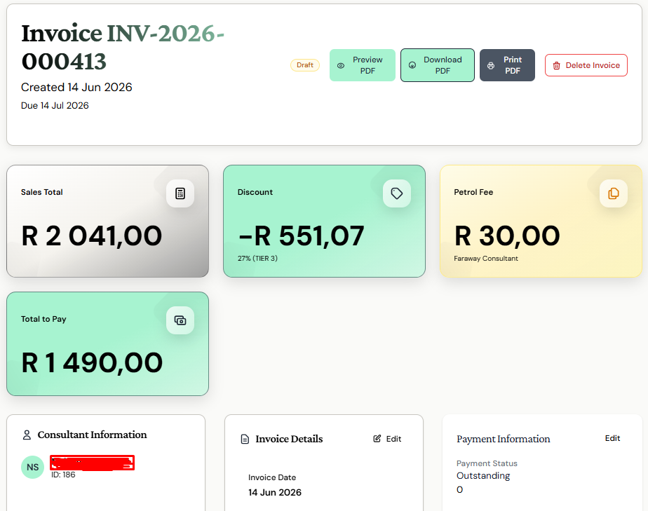 Generated PDF invoice